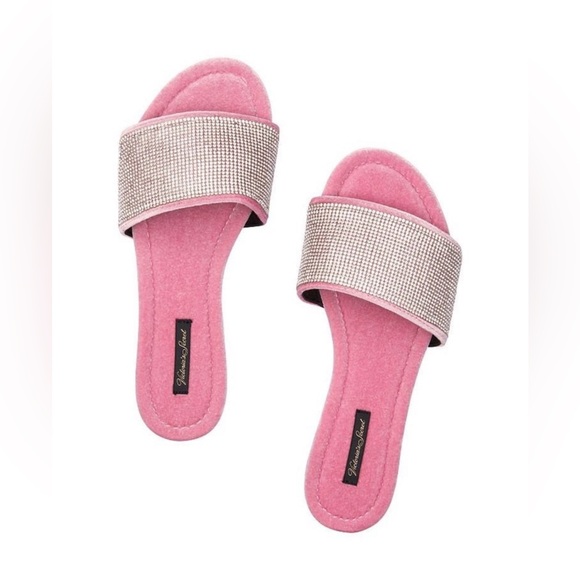 NEW Victoria’s Secret Embellished Pink Velvet Slides Size M - Picture 3 of 11